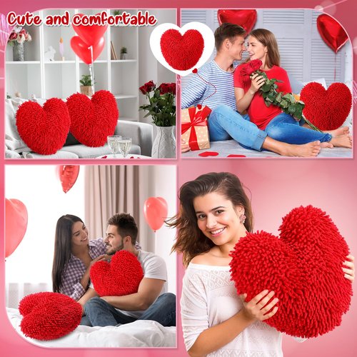 Memorywuu 2 Pcs Valentine's Day Heart Shaped Pillow 14 Inch Heart Chenille Pillow Cushion Plush Soft Throw Cushion with Removable Cover for Sofa Couch Bed Women Valentine's Gifts(Red)