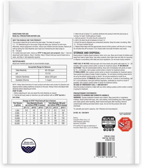 HTH 67058 pH Up Swimming Pool Chemical - Raises pH Levels | 4 Lbs for Optimal Water Balance