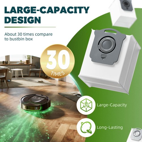 Vacuum Bags Replacement Compatible with iRobot Roomba i7, i7+, i3, i3+, i1+, i4, i4+, i6, i6+, j7, j7+, i8, i8+,s9, s9+ Plus, i & s & j Series Clean Base Automatic Dirt Disposal Bags, Pack of 6