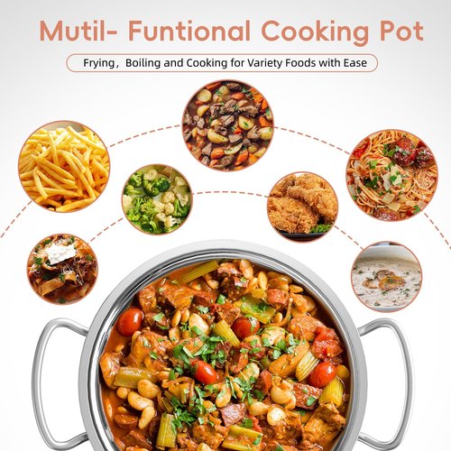 4L/4.2Qt Deep Frying Pot with Basket, Multi-Functional Stainless Steel Stove Top Deep Fryer Pot with Basket and Lid & Oil Strainer For Frying, Stewing, Boiling for Home Use