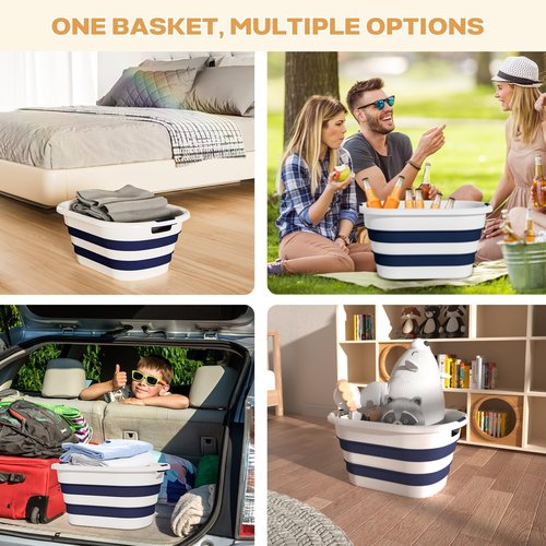43L(11.5Gallon) Collapsible Laundry Baskets plastic, Pop Up Laundry hamper/Storage Container, Foldable Laundry Basket with Large Capacity,Sturdy,Space Saver (Blue, 2 Packs)