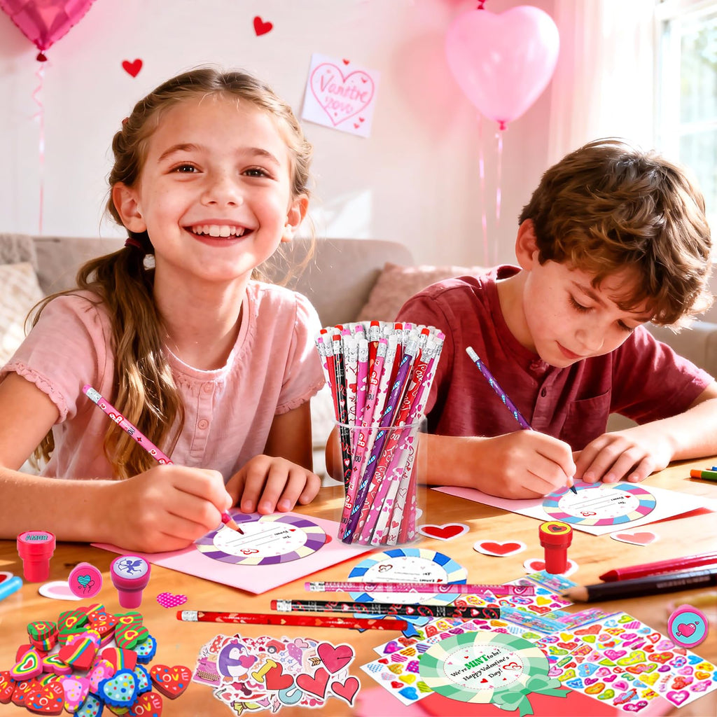 uscan 268pcs Valentines classroom gifts, valentine for class valentines day gifts cards bulk valentine gifts for kid classroom school valentines party favors goodie bags exchange treats for kid