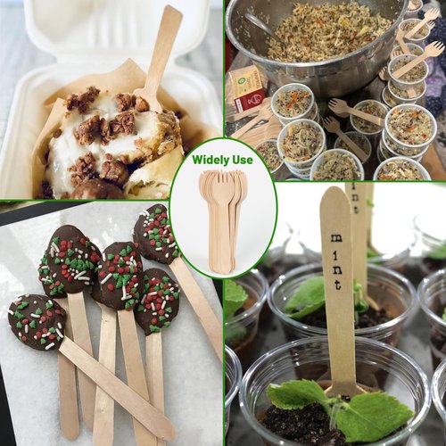Disposable Wood Cutlery Sporks - 100 Pack Wooden Sporks Disposable Spoon Fork 2-in-1 Cutlery,6.3 Inch Length Wood Sporks