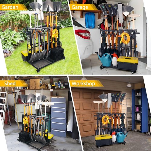 Garden Tool Organizer | Heavy-Duty Storage with Wheels - Large Holder for Lawn, Patio, Shed