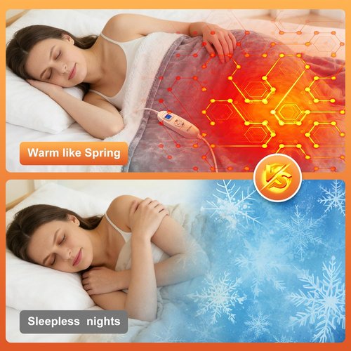 Myiosus Heated Blanket - Fast Heating Electric Throw with 9 Levels & Time Settings | Soft Velvet Sherpa, 50"x60", Grey