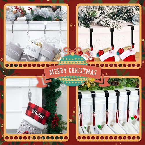 Edoneery Christmas Stocking Holder for Mantle Fireplace, Non Slip Silicone Pad Mantel Stocking Hangers for Shelves, Hanging Decorations Hooks for Family Xmas Holiday Party (Black, 4)