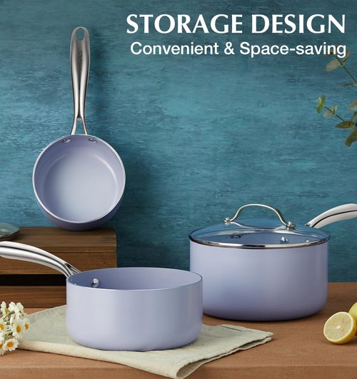 KOCH SYSTEME CS Nonstick Sauce Pan with Lid 1QT & 2QT & 3QT, 6pcs Nonstick Saucepan Set with Cool-Touch Handles, Sauce Pot Set with Ceramic Coating, Induction Compatible Sauce Pan, Oven Safe, Purple