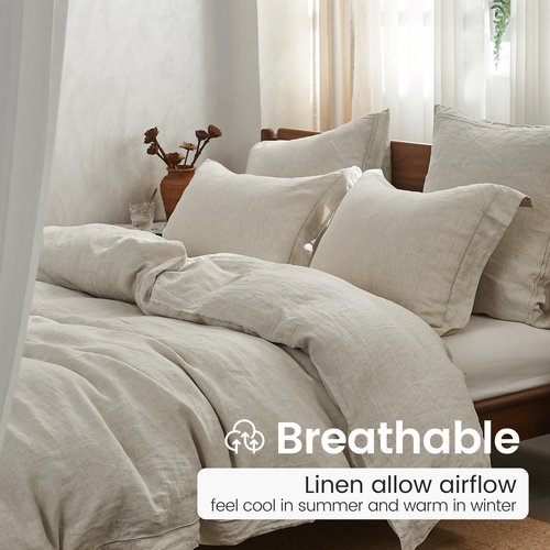 Simple&Opulence 100% French Linen Pillowcases with Embroidery – Pack of 2, Washed Solid Color Natural Flax, Soft & Breathable - Linen, 20'' x 26''