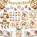 Cowgirl Birthday Party Decorations Tableware Set, Horse Party Supplies Includes Plates, Napkins, Cups, Banner, Hanging Swirl, Tablecloth, Cake Topper, for Girl Birthday Decorations, Serve 24