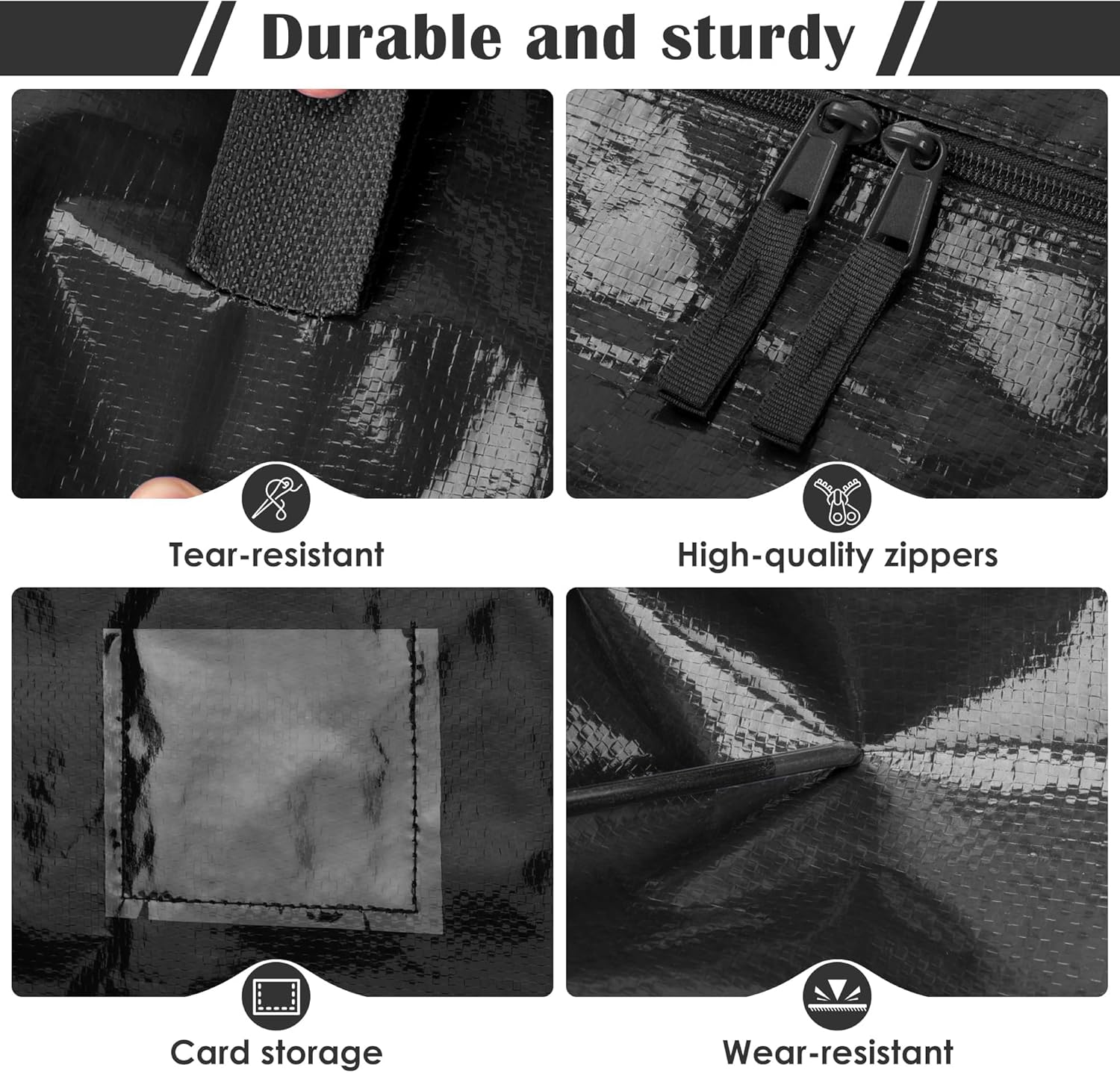 Skiennix Extra Large Heavy Duty Moving Bags - Moisture-Resistant Storage Bins with Reinforced Zipper & Wide Handles | Black, 6 Pack