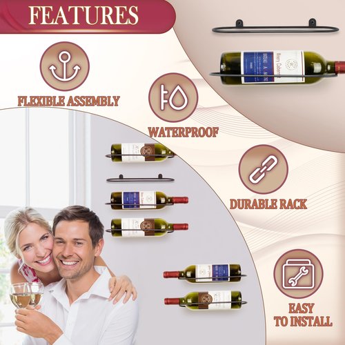 AQAREA Wall Mounted Wine Rack: Metal Wall Mount Wine Bottle Holder - for Wine Cellar Home Kitchen Bar Decor - 4Pcs