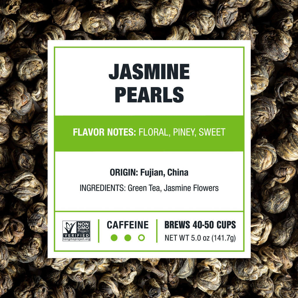 Tiesta Tea - Jasmine Pearls Green Tea, Loose Leaf, Single Origin Premium Jasmine from China, Medium Caffeinated, Makes Hot or Iced & Up to 50 Cups, 100% Pure Unblended, 5oz Refillable Tin