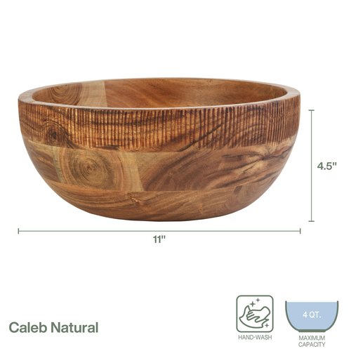 Fitz and Floyd Caleb Acacia Wood Salad Serve Bowl, 11 Inch, Brown (Pack of 2)