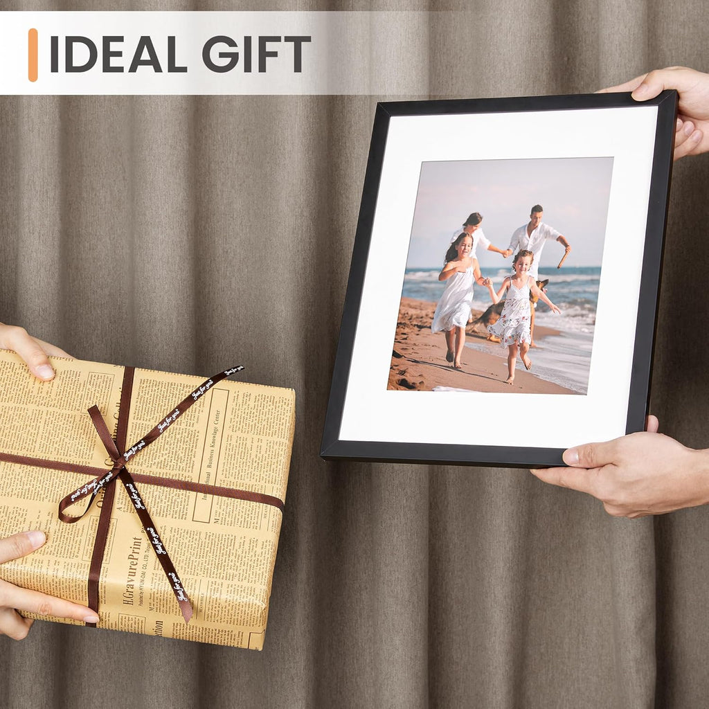Upsimples 11x14 Picture Frame - Display 8x10 Photos with Mat or 11x14 Without Mat | Black Wall Hanging Decor