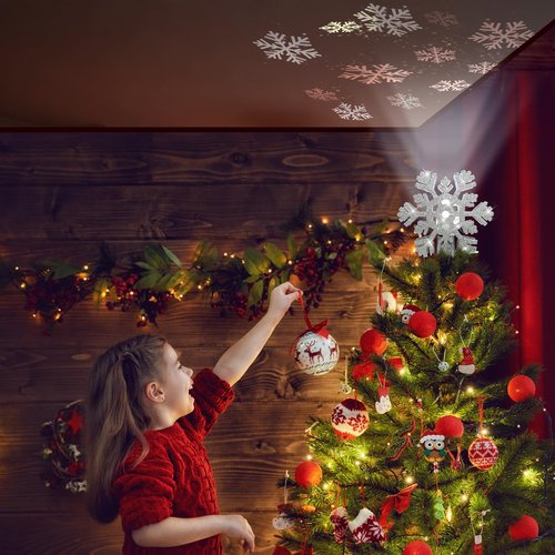 Christmas Tree Topper Projection Light with 3 Animated Projection Modes,Christmas Tree Decoration with LED Rotating Magic,3D Glitter Dynamic Projection,Silver Snowflake Christmas Tree Star.