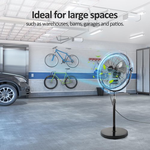 BEESTAR 20 Inch Heavy Duty High Velocity Pedestal Fan,Industrial Standing Fan with Adjustable Height and Tilt,3-Speed,Metal Fan for Industrial, Commercial, Residential, Greenhouse,Black