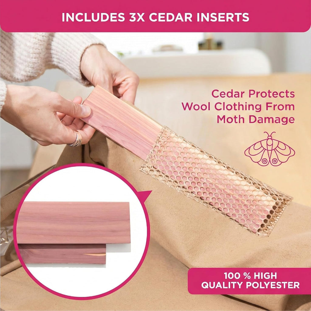 Cedar Storage Bag Organizer by [Brand Name] | Protects Bedding from Moths & Moisture | Set of 3 Beige Bags