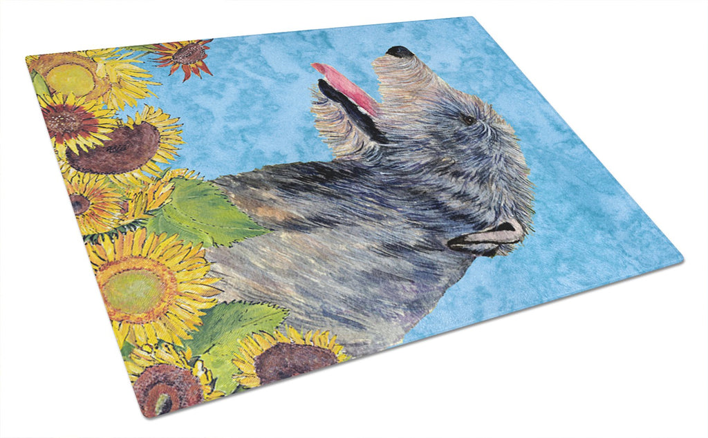 Caroline's Treasures SS4139LCB Irish Wolfhound in Summer Flowers Glass Cutting Board Large Decorative Tempered Glass Kitchen Cutting and Serving Board Large Size Chopping Board