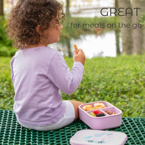 ASOMIC Silicone Bento Lunch Box for Toddlers & Kids, Leakproof & BPA-Free, 3 Compartments, Microwave & Dishwasher Safe, Ideal for Daycare, Preschool & Baby Meals (Crocodile)