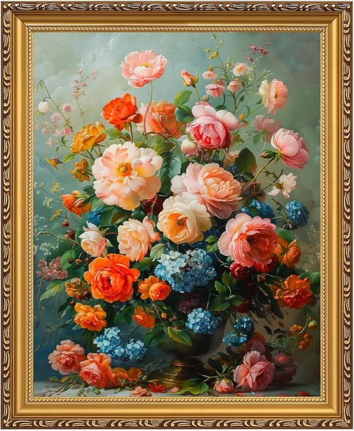 MIEVU Gold Vintage Framed Wall Art - Elegant Floral Canvas Prints for Home Decor | 11x14in
