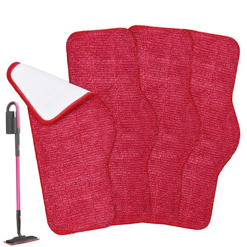 Aiyiried Microfiber Steam Mop Pads Compatible with Schenley Steam Mop Cleaner,4 Pack Steam Mop Replacement Pads for Multi Surface Floor Wet/Dry Clean,Reusable and Washable Steam Mop Accessories,Pink
