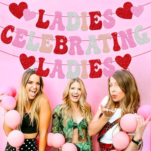 Galentine's Day Decoration Ladies Celebrating Ladies Banner No Boys Allowed Happy Valentine's Day Be My Galentine Decor Girl Lady Women Gal Pals Party Glitter Supplies