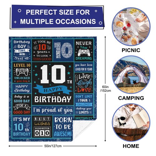 Jepufo 10 Year Old Boy Gifts, Gifts for 10 Year Old Boys, Birthday Gift for 10th Boys, Coolest Presents for 10th Birthday Decorations Blanket 50"X60"