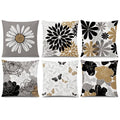 COMMINY Brown Black Pillow Covers 18x18 Set of 6, Daisy Flower Throw Pillow Cover Case Rustic Square Cushion Cover for Sofa Bedroom Living Room Farmhouse Home Decor