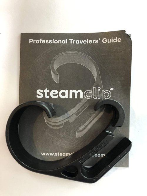 STEAM CLIP Travel Tool Over shower door hook Traveler's Steamer Clip Hook, Over The Door Hanger for Shower, Heavy Duty Clip Hooks for Clothes Bottle Opener & Phone Stand - 1 pack