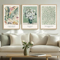 Van Gogh Framed Large Canvas Wall Art - Vintage Sage Green Botanical Prints | 3-Piece Set, 16x24 Inch
