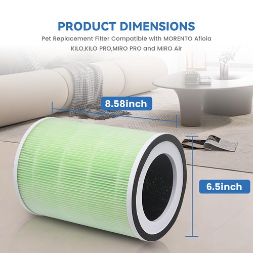 2 Pack True H13 KILO Pet Filter Compatible with Afloia KILO, KILOPLUS, KILOPRO, MIRO,MIRO PRO and MORENTO MR-Kilo, Kalo Air Purifier,360° 4-Stage Filtration, True H13 Air Filter, Green