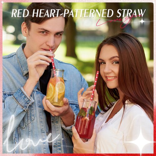 Honeydak 100 Pieces Valentine's Day Reusable Straws Bulk 9" Red Heart Hard Plastic Drinking Straws for Beverage Cocktail Mason Jar Tumbler Valentine's Day Birthday Love Party Supplies
