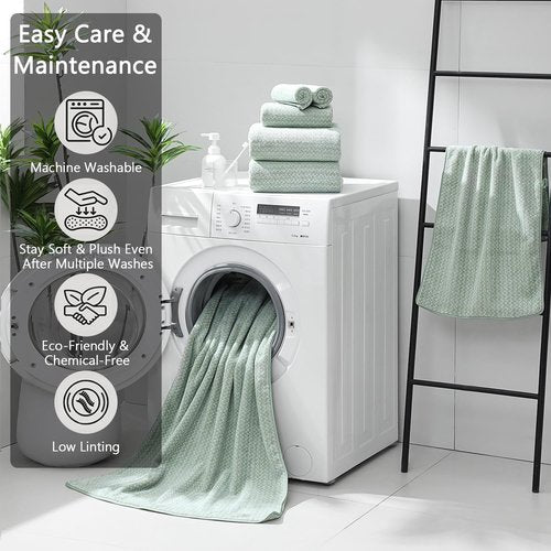 Ycosy 18 Piece Bath Towels Set,100% Microfiber Family Bathroom Towel with Hanging Loops-6 Bath Towels,6 Hand Towels,6 Washcloths,Quick Dry Highly Absorbent Shower Towel for Bathroom,Hotel,Spa-Green