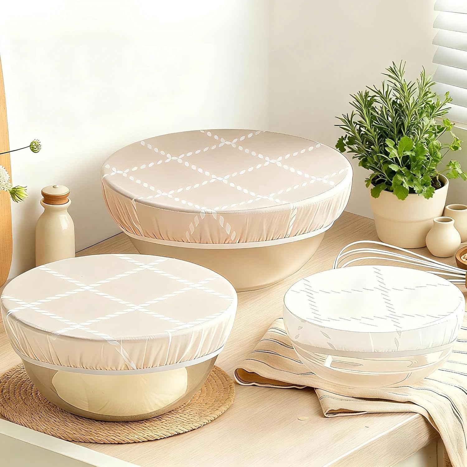 Skiennix Reusable Bowl Covers - 3-Pack Beeswax Covers for Bread Proofing | 100% Organic Cotton, 8/10/12 Inch