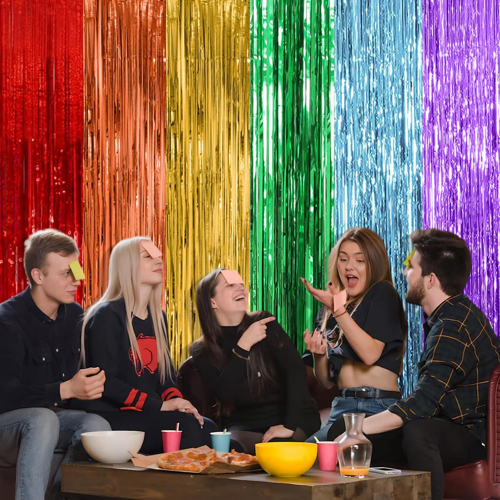 Skiennix Rainbow Party Backdrop Streamers - Colorful Foil Fringe Curtains for Events | 2 Pack