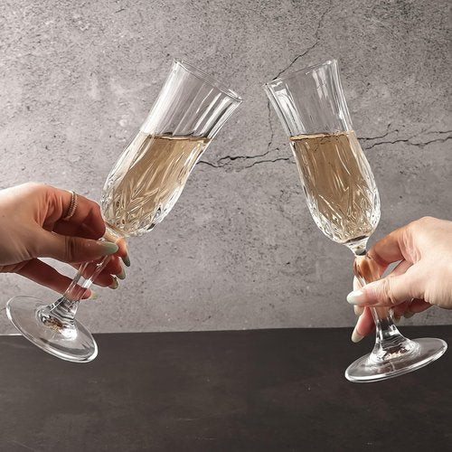 UMEIED Engraved Champagne Flutes, Set of 12-4.16 oz Elegant Etched Glass Coupe Glasses for Wedding, Anniversary, Bridal Shower & Parties