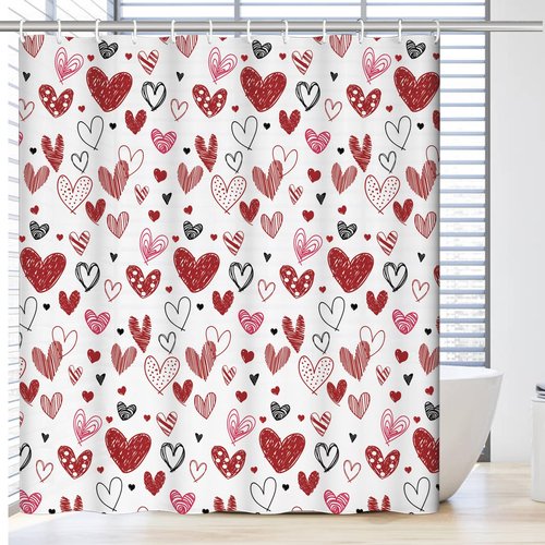 BLOCE Valentines Shower Curtain Set for Bathroom, 72"X72" Shower Curtain for Chic Elegant Bathroom Decor, Valentines Day Shower Curtain Waterproof Durable (Lover Red, 72" L x 72" W)