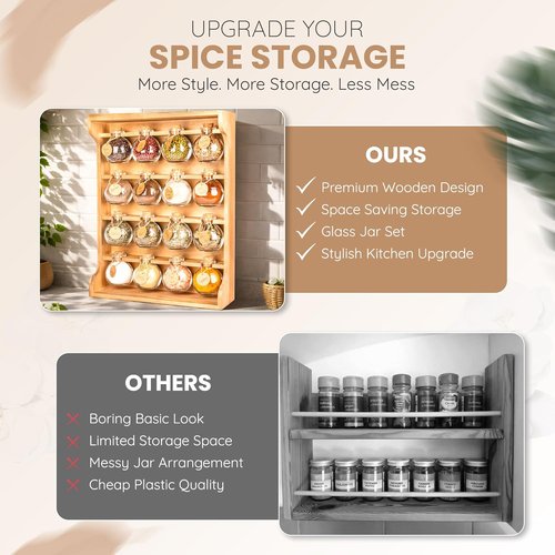 Byers Choice TX Pine Wooden Spice Rack Organizer - Antique Jar Holder for Kitchen Pantry or Wall Mount