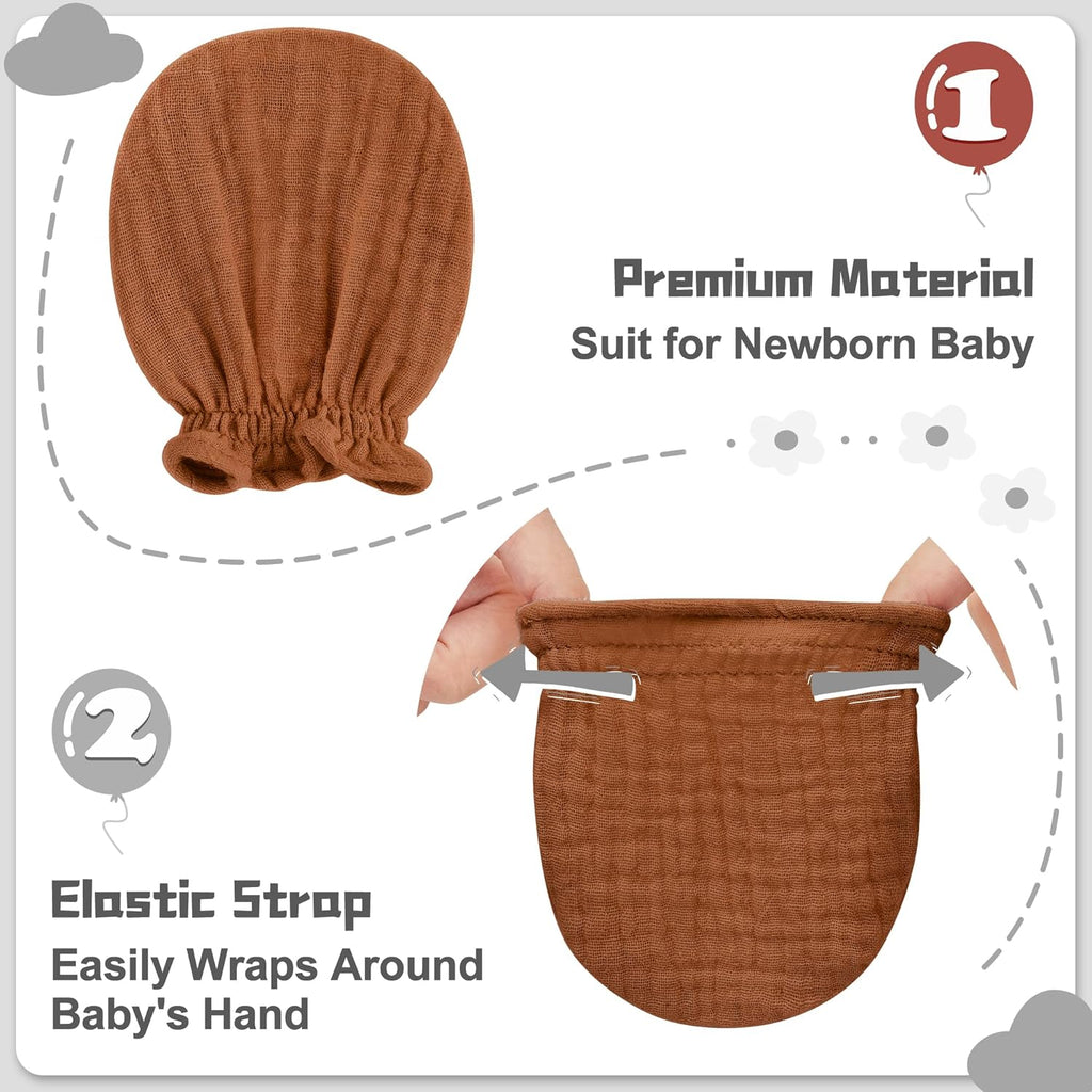 Pro Goleem Muslin Baby Mittens - 100% Cotton No Scratch Soft Gloves for Newborns | 0-6 Months