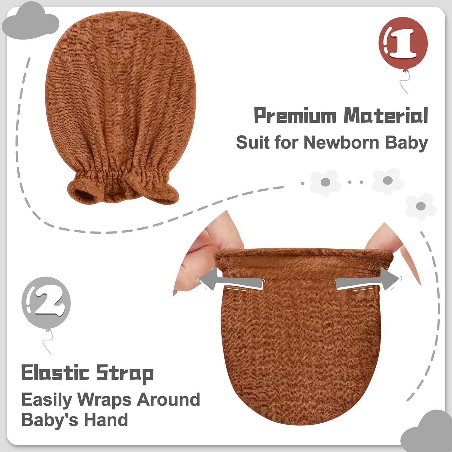 Pro Goleem Muslin Baby Mittens - 100% Cotton No Scratch Soft Gloves for Newborns | 0-6 Months