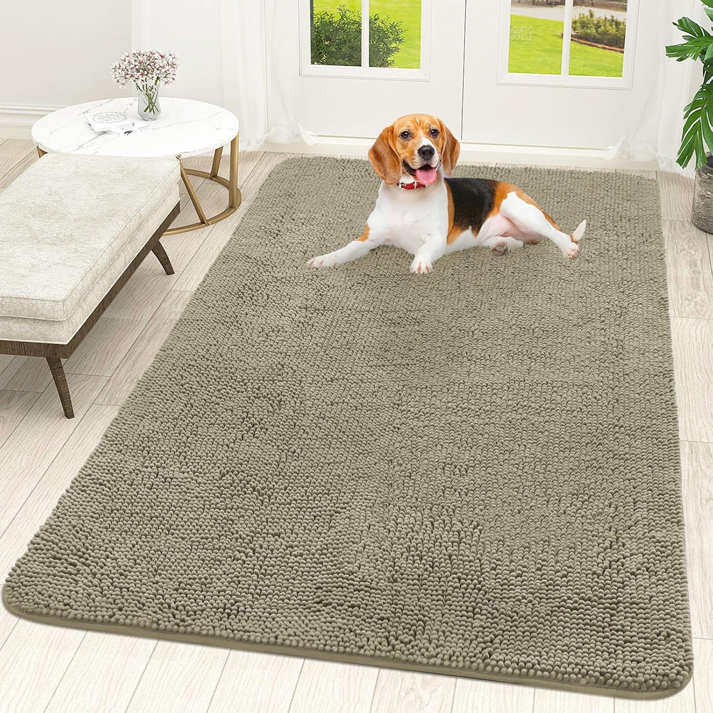OLANLY Dog Door Mat - Absorbent Non-Slip Washable Doormat for Muddy Paws | 59x35 Warm Taupe