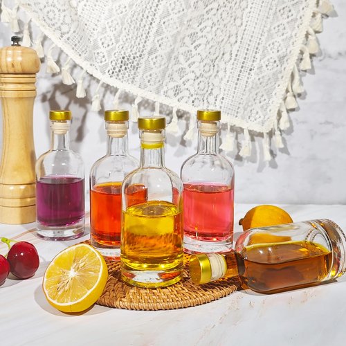 HINGWAH 12 Pack 3oz Glass Bottles with Cork Lids, 100ml Clear Liquor Bottles with T-Top Stopper for Whisky, Wine, Beverages, Beer, Drinks, Oil, Juices (Shrink Capsules and Funnel Included)