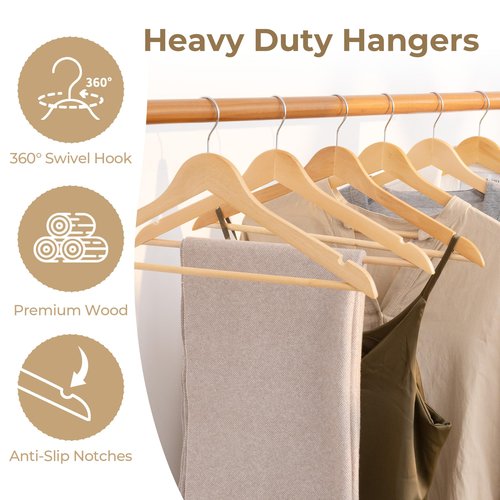 GRANNY SAYS Clothes Hangers for Closet, 30 Pack Wood Hanger, Heavy Duty Wooden Hangers for Coats, Suits, Pants, Natural Wood Color