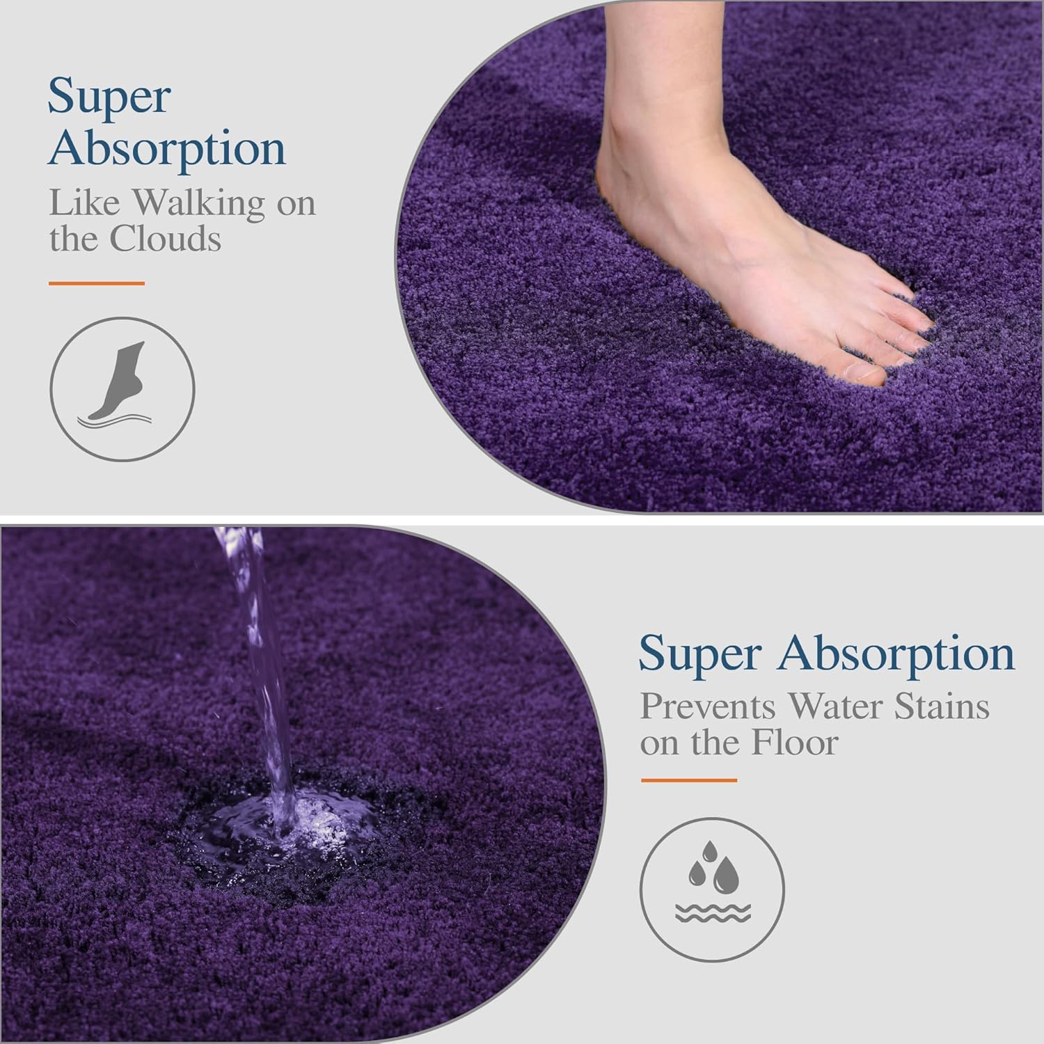 Walensee Non-Slip Bath Mat - Soft Microfiber Shaggy Rug | Water Absorbent, Machine Washable (16 x 24, Dark Purple)