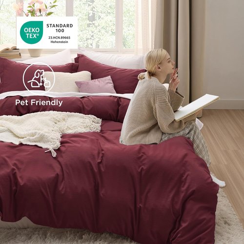 Bedsure Winery Twin Duvet Cover Set - Extra Soft Prewashed Bedding, 68x90 Inches with Zipper Closure & Pillow Sham
