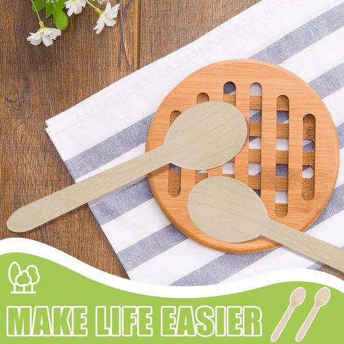 VIVAVENTURE Disposable Wooden Spoons Wood Soup Spoons, 6" Wooden Cutlery Spoon 100 Count Disposable Spoons Compostable Utensils for Hot Soup Milk Shake Salad