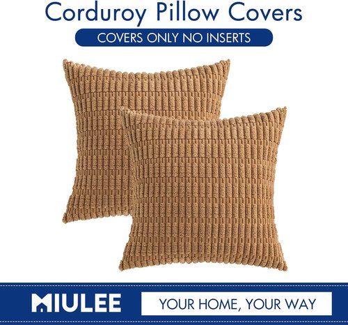 MIULEE Corduroy Throw Pillow Covers - Soft Boho Striped Design | 18x18 Inch for Modern Farmhouse Decor