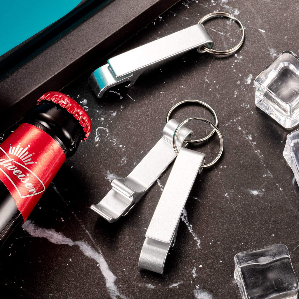 Boao 150 Pieces Metal Bottle Opener Split Key Ring Chain Keychain Bulk Aluminum Pocket Claw Bar Soda Beverage Beer Bottle Opener Personalized Wedding Party Favors(Silver)