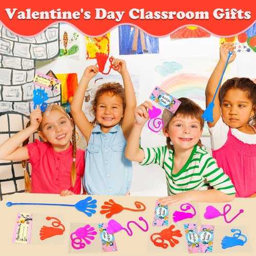 Valentines Non Candy Gifts Exchange Cards for Kids Preschool Class 20 Pack, Valentines Day Sticky Hands Hearts Toys for Toddler Boy Girl, Goodie Bag Box Basket Stuffers Fillers Trinkets for Students