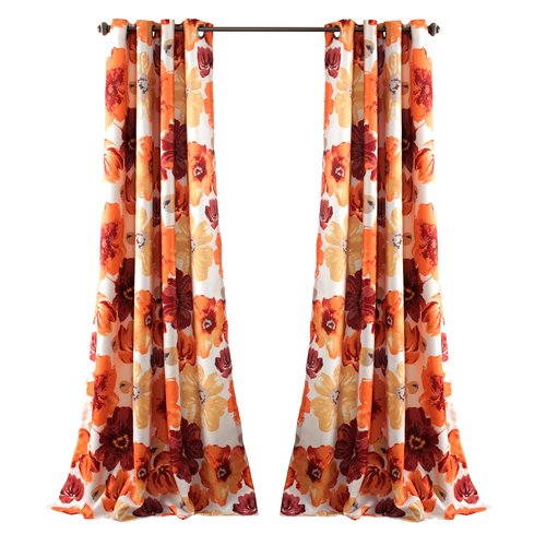 Lush Decor Leah Room Darkening Window Curtain Panel Pair, 84 inch x 52 inch, Red/Orange, Set of 2